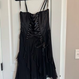 bebe Black Satin and Chiffon Corset Dress